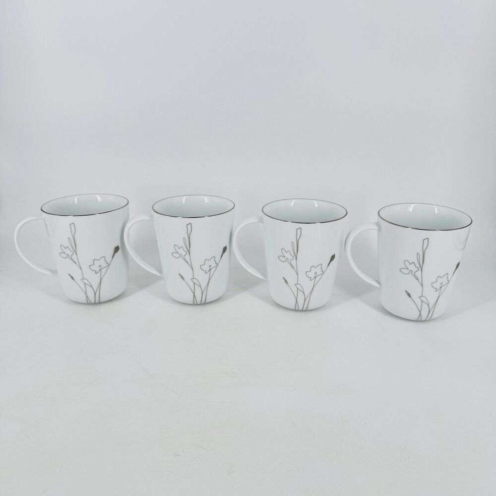 Set of 4 Charter Club Grand Buffet Platinum Coffee Mugs White Porcelain